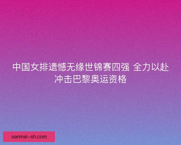 中国女排遗憾无缘世锦赛四强 全力以赴冲击巴黎奥运资格