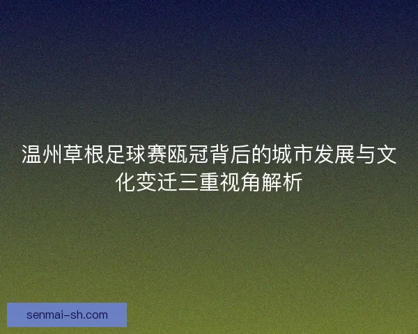 温州草根足球赛瓯冠背后的城市发展与文化变迁三重视角解析