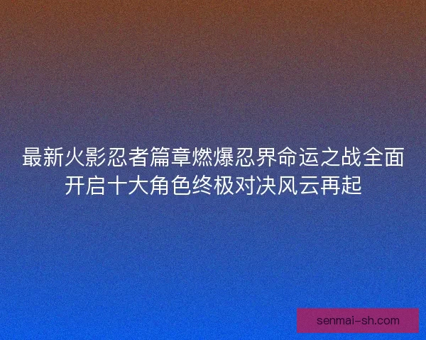 最新火影忍者篇章燃爆忍界命运之战全面开启十大角色终极对决风云再起